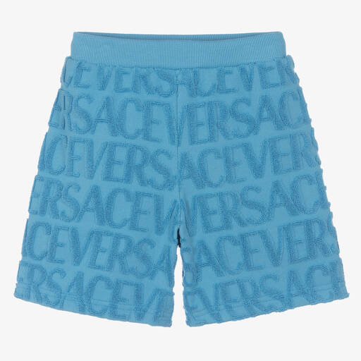 Versace-Boys Blue Terry Towelling Shorts | Childrensalon