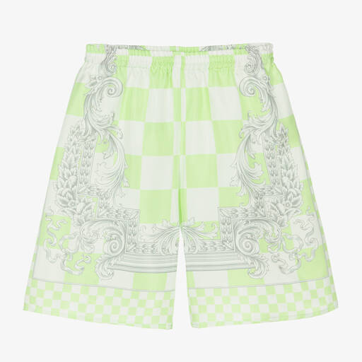 Versace-Boys Green Barocco Silk Shorts | Childrensalon