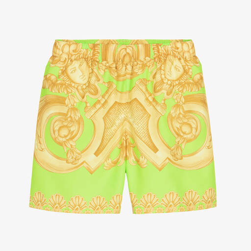 Versace-Boys Green & Gold Barocco Swim Shorts | Childrensalon