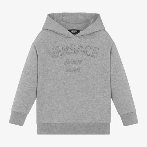 Versace-Boys Grey Cotton Hoodie | Childrensalon