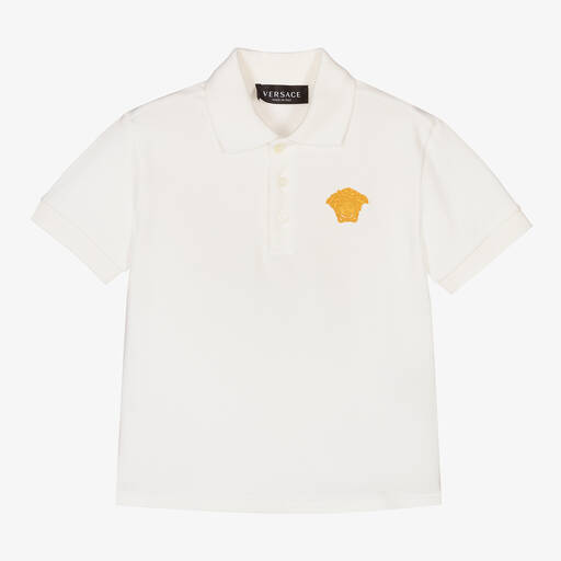 Versace-Boys Ivory Cotton Medusa Polo Shirt | Childrensalon