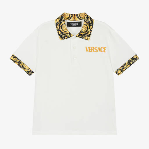 Versace-Boys Ivory Cotton Polo Shirt | Childrensalon
