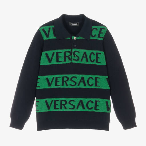 Versace-Boys Navy Blue Colourblock Wool Sweater | Childrensalon