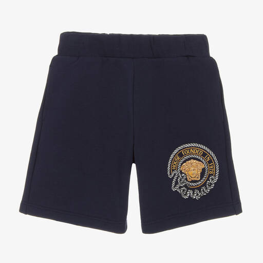 Versace-Boys Navy Blue Cotton Nautical Shorts | Childrensalon