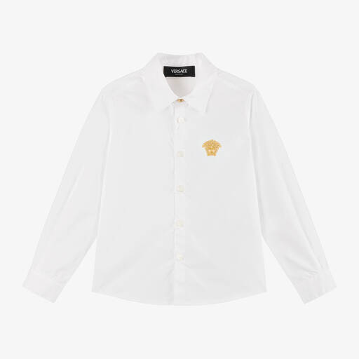 Versace-Boys White Cotton Medusa Logo Shirt | Childrensalon