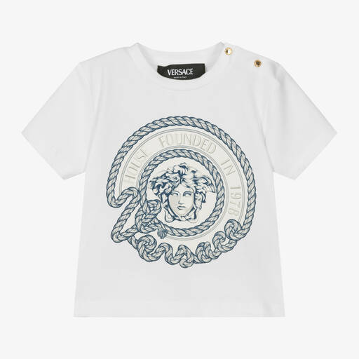 Versace-T-shirt blanc en coton Medusa | Childrensalon