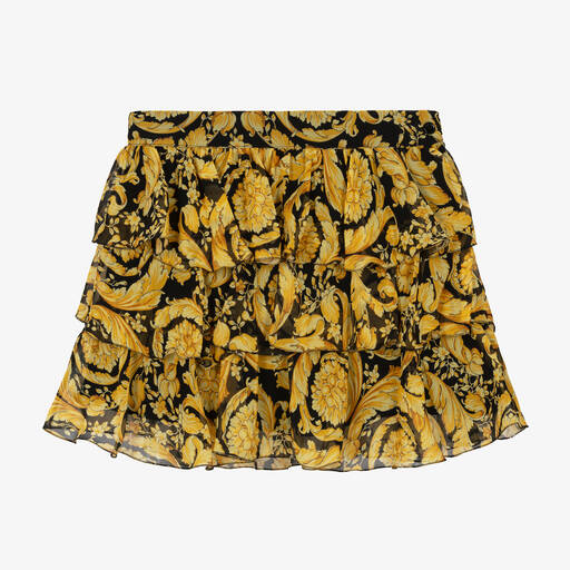 Versace-Girls Black & Gold Barocco Tiered Skirt | Childrensalon