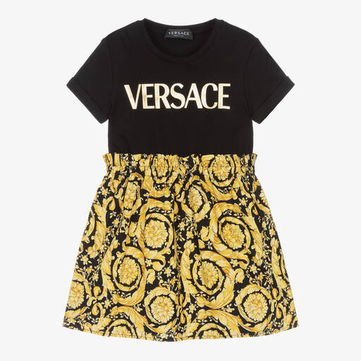Versace-Girls Black & Gold Cotton Barocco Dress | Childrensalon
