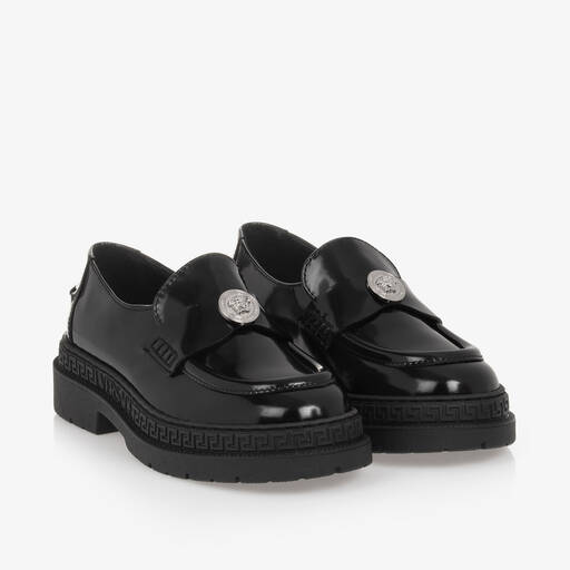 Versace-Girls Black Patent Leather Medusa Loafers | Childrensalon