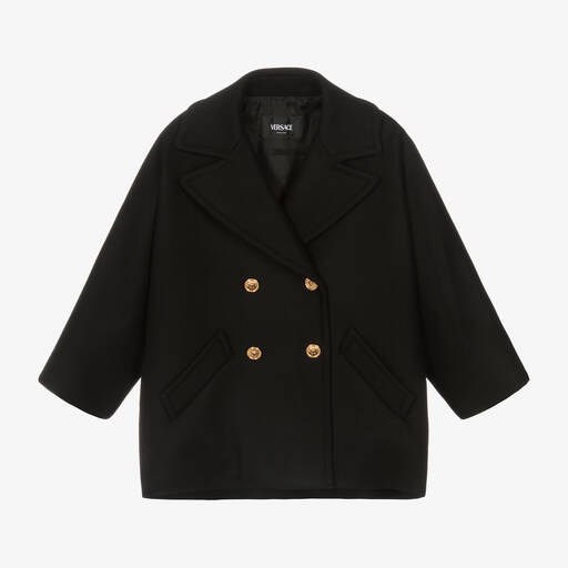 Versace-Girls Black Wool & Cashmere Peacoat | Childrensalon