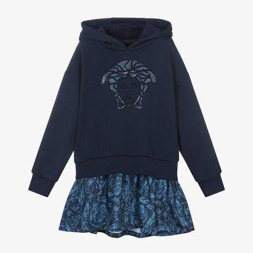 Versace-Girls Blue Cotton Medusa Sweatshirt Dress | Childrensalon