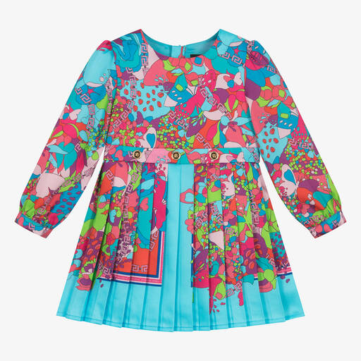 Versace-Girls Blue Floral Summer Print Dress | Childrensalon