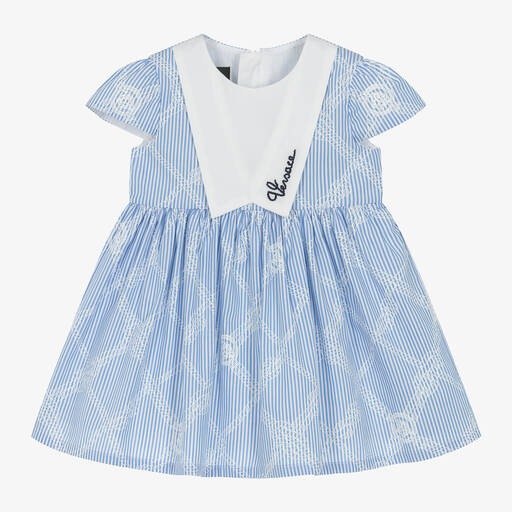 Versace-Girls Blue Striped Cotton Sailor Dress | Childrensalon