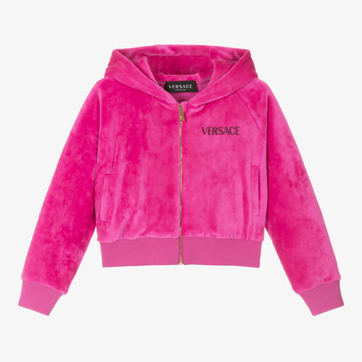 Versace-Girls Fuchsia Pink Velour Zip-Up Top | Childrensalon