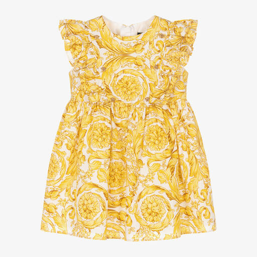 Versace-Girls Gold Barocco Print Cotton Dress | Childrensalon