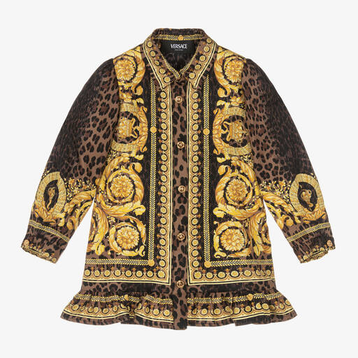 Versace-Girls Gold Wild Barocco Silk Dress  | Childrensalon