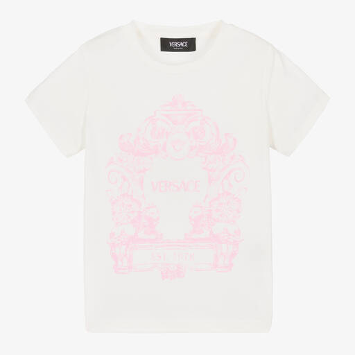 Versace-Girls Ivory Cartouche Cotton T-Shirt  | Childrensalon