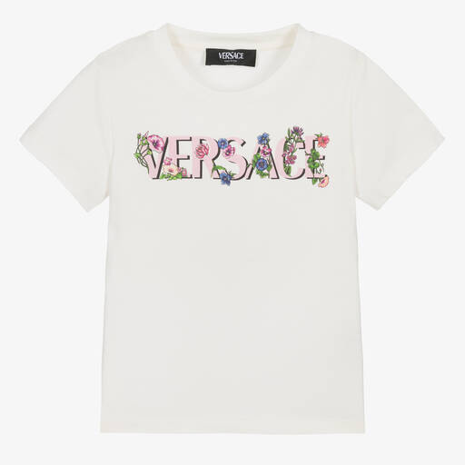 Versace-تيشيرت قطن لون عاجي للبنات | Childrensalon