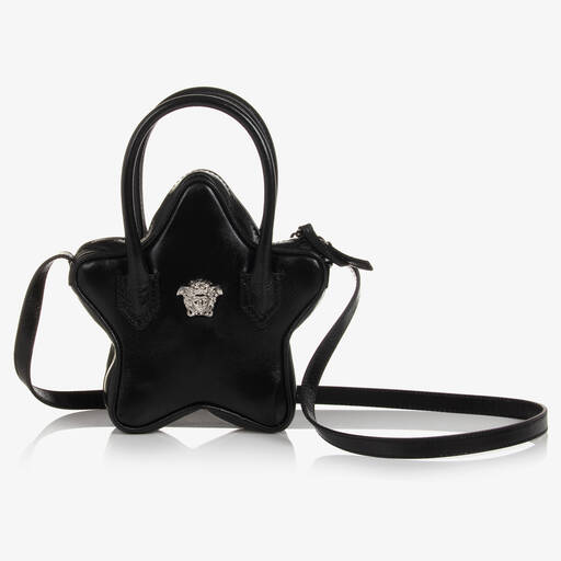 Versace-Girls La Medusa Black Leather Star Bag (19 cm) | Childrensalon