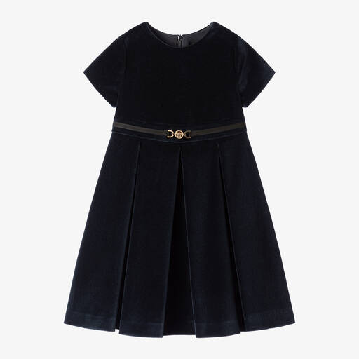 Versace-Girls Navy Blue Velvet Dress | Childrensalon