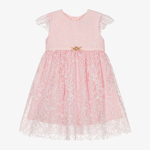 Versace-Girls Pale Pink Barocco Tulle Dress | Childrensalon
