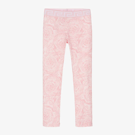 Versace-Girls Pink Barocco Cotton Leggings | Childrensalon