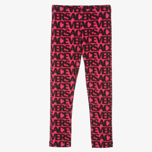 Versace-Girls Pink & Black Logo Print Leggings | Childrensalon