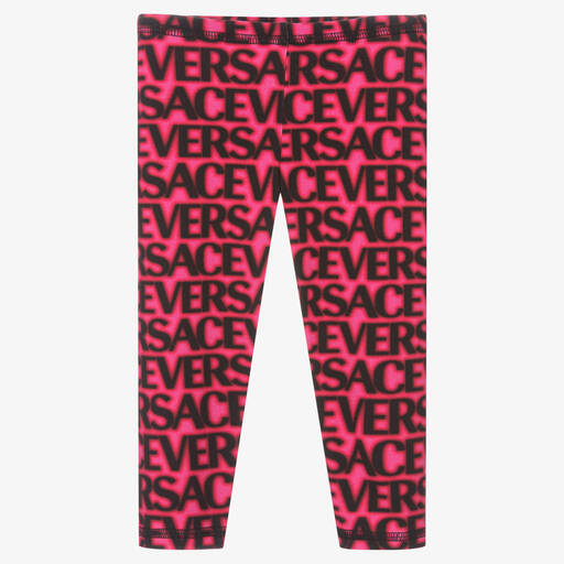 Versace-Girls Pink Cotton Logo Leggings | Childrensalon