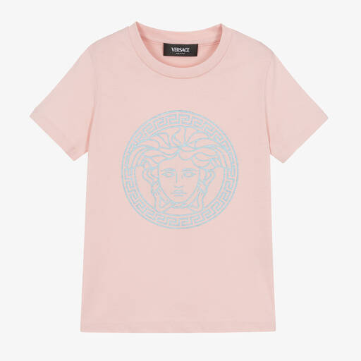 Versace-Girls Pink Cotton Medusa T-Shirt | Childrensalon