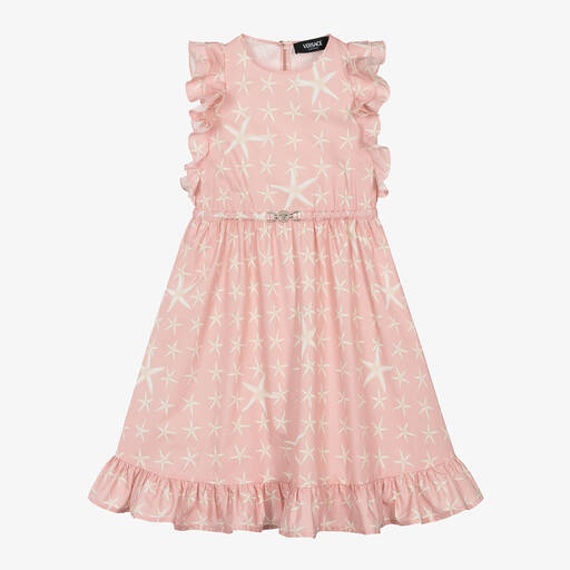 Versace-Girls Pink Cotton Starfish Print Dress | Childrensalon