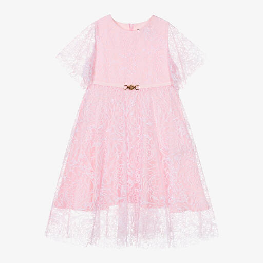Versace-Girls Pink Floral Tulle Dress | Childrensalon