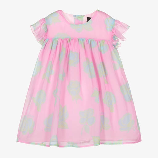 Versace-Girls Pink Georgette Silk Dress | Childrensalon