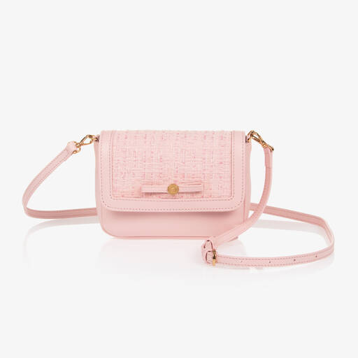Versace- حقيبة بنقشة ميدوسا تويد وجلد لون زهري (16 سم) | Childrensalon