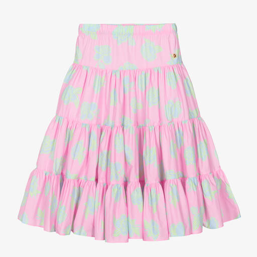 Versace-Girls Pink Rose Tiered Cotton Skirt | Childrensalon