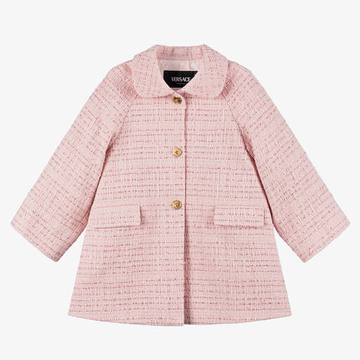 Versace-Girls Pink Tweed Coat | Childrensalon