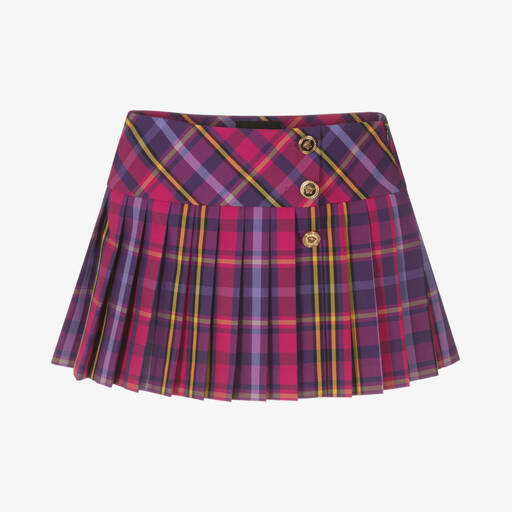 Versace-Girls Purple & Pink Tartan Pleated Skirt | Childrensalon