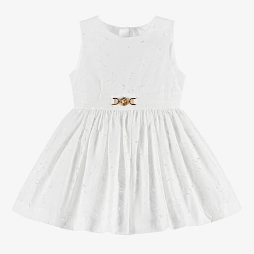 Versace-Girls White Barocco Cotton Dress | Childrensalon
