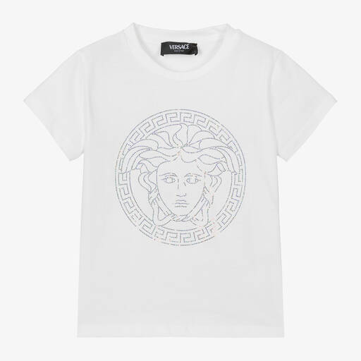 Versace-Girls White Cotton Medusa T-Shirt | Childrensalon