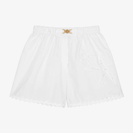 Versace-Girls White Cotton Starfish Shorts | Childrensalon