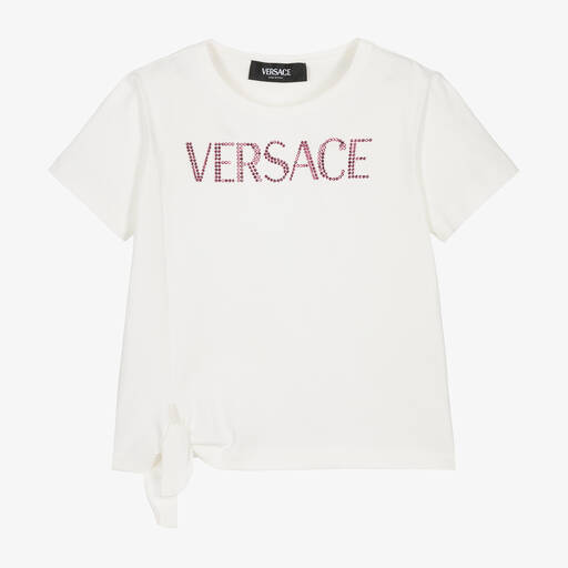 Versace-Girls White Cotton Tie T-Shirt | Childrensalon