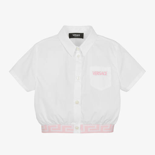 Versace-Girls White Cropped Cotton Shirt | Childrensalon