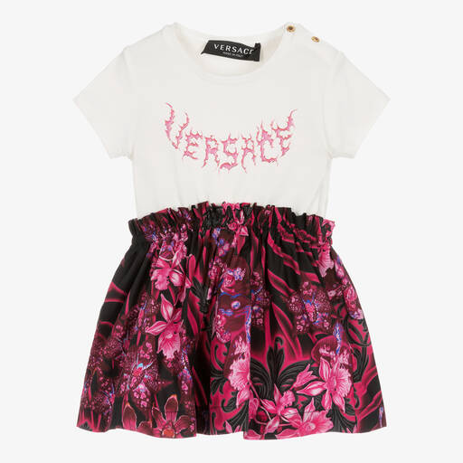 Versace-Girls White & Pink Barocco Dress | Childrensalon