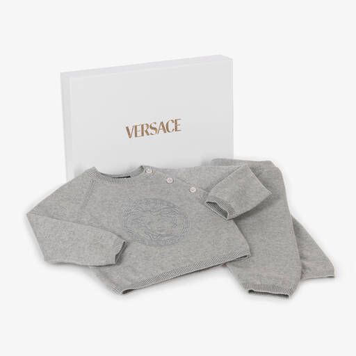 Versace-Grey Cotton & Cashmere Baby Trouser Gift Set | Childrensalon