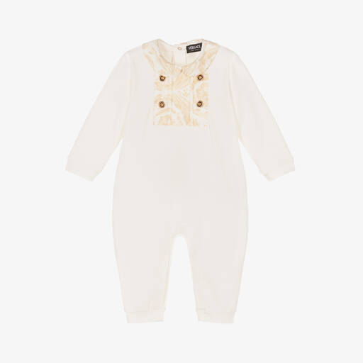 Versace-Ivory Cotton Barocco Babysuit | Childrensalon
