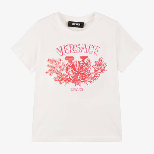 Versace- تيشيرت University Coral قطن لون عاجي | Childrensalon