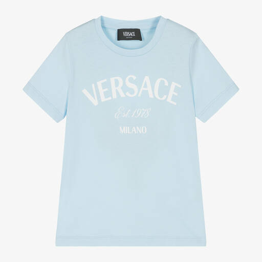 Versace-Pale Blue Cotton T-Shirt | Childrensalon