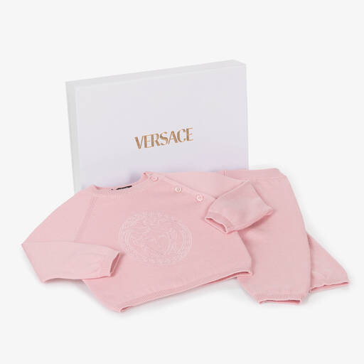 Versace-Pink Cotton & Cashmere Baby Trouser Gift Set | Childrensalon