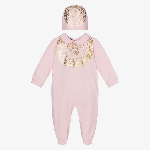 Versace-Pink Medusa  Babysuit Gift Set | Childrensalon