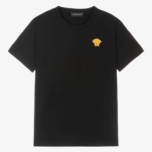 Versace-Черная футболка с золотистым символом Medusa | Childrensalon