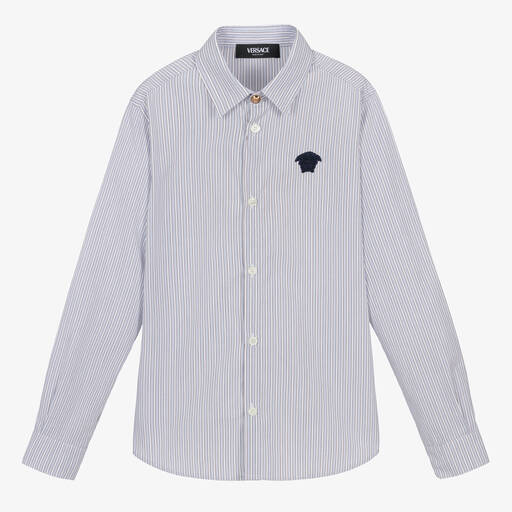 Versace-Teen Boys Blue Striped Cotton Shirt | Childrensalon